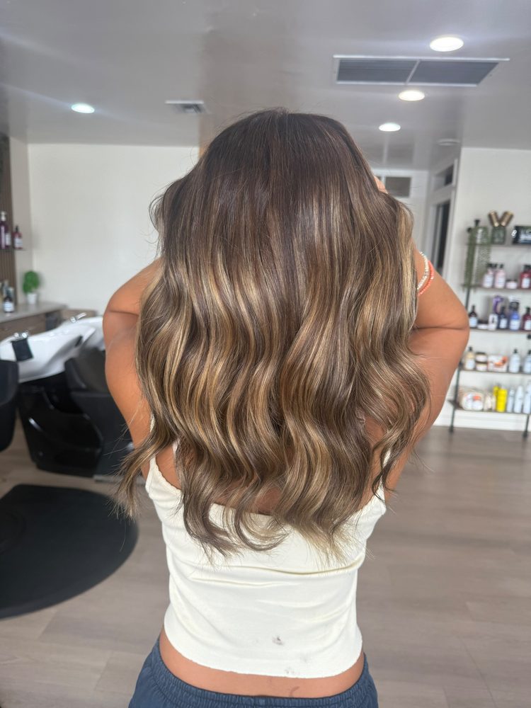 Bronde balayage melting from brown to blonde on beachy waves, Hair Palette Beauty Salon, El Cajon